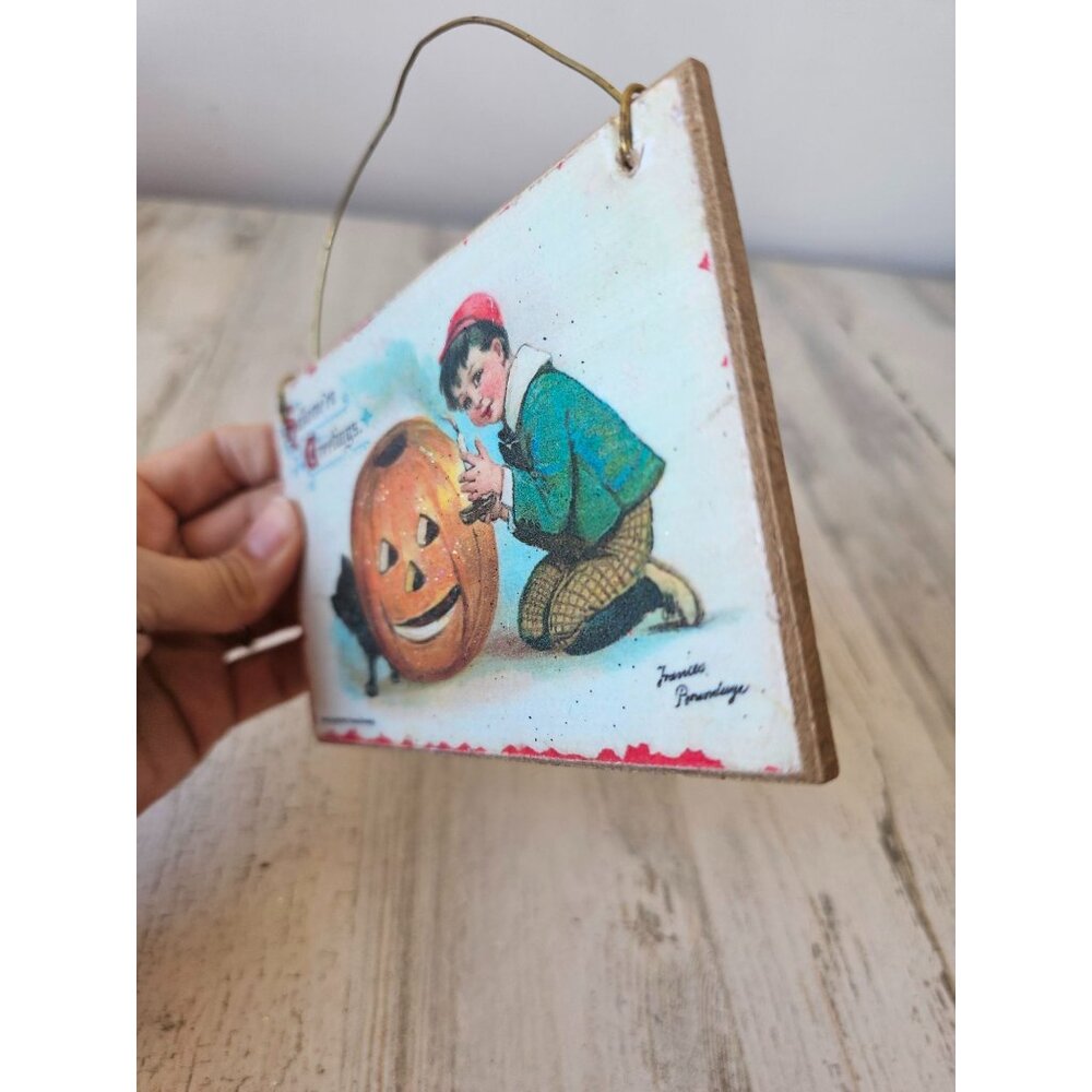 Halloween sign pumpkin frances shabby chic ornament large cat boy unique - Picture 6 of 6
